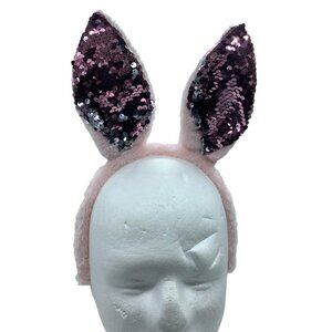 Pink Bunny Ears Headband Easter Sequins Plush Costumes Parties Events Kid Size